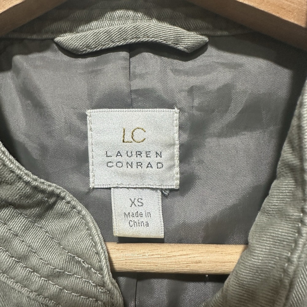 LC Lauren Conrad Women's XS Green Military Full Zip Jacket Long Sleeve Crewneck - Picture 3 of 9